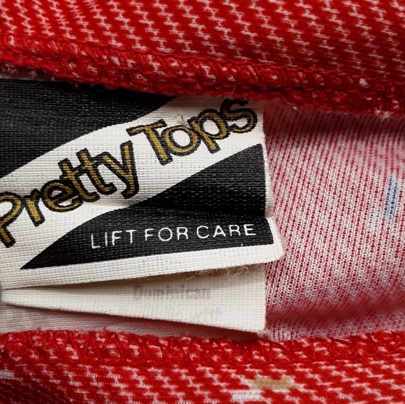 Vintage Blouse sz M red polyester mandarin collar 3/4 sleeve top 70's - Picture 8 of 9